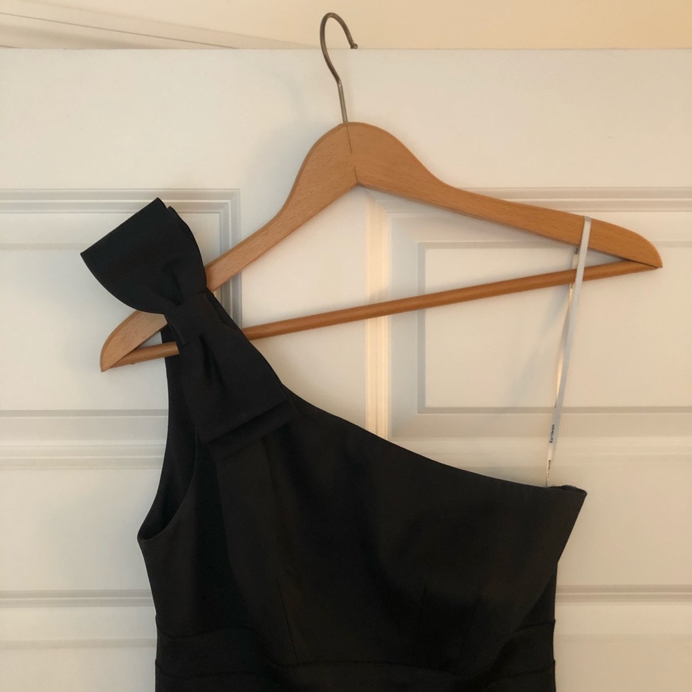 One shoulder black midi dress with bow